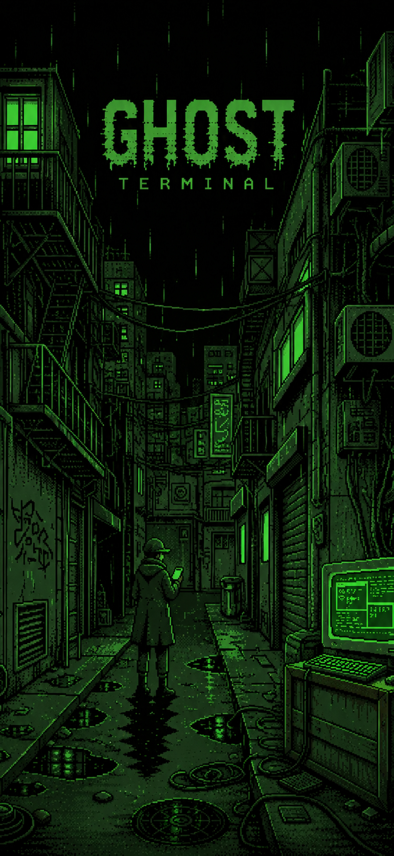Ghost Terminal cyberpunk idle tycoon game artwork